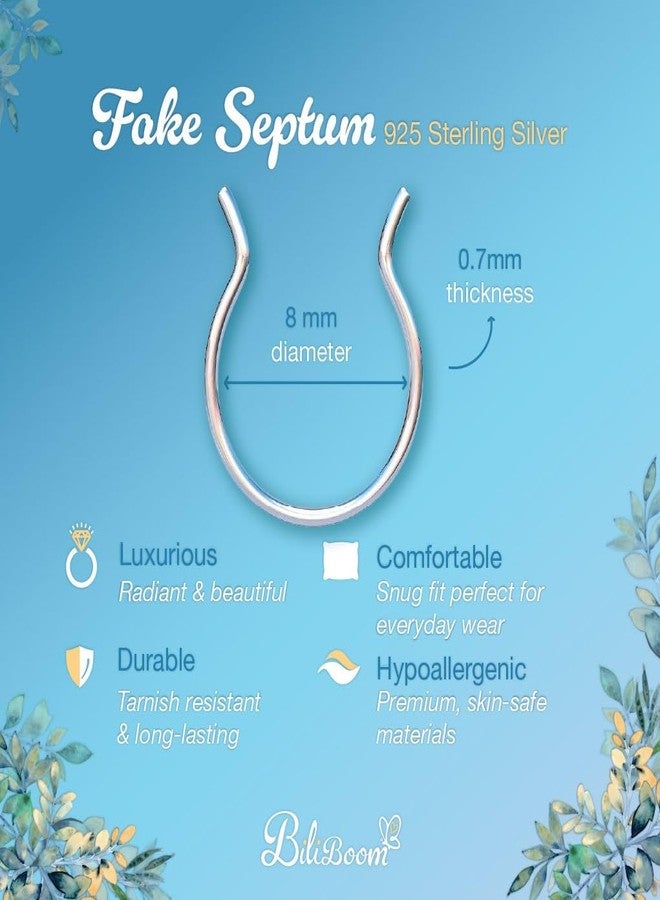 BILIBOOM Silver Clip on Septum Ring 22g - Fake Septum Hoop - No Piercing Needed - Smooth Tiny Sterling Silver Faux Nose Piercing False Nose Jewelry - Cormfortable & Elegant Design - Comes with Gift Pack - Image 5